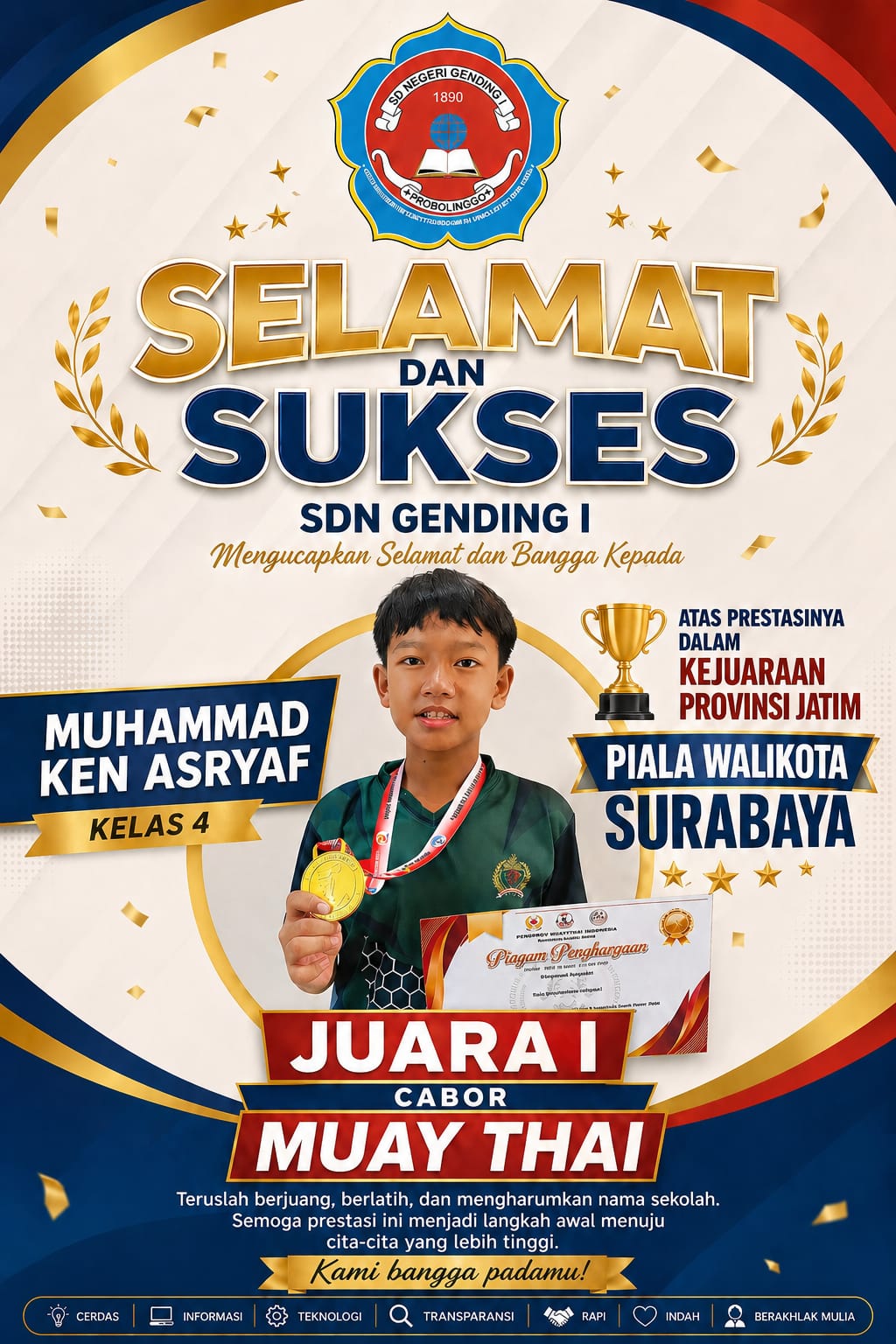 SDN Gending I Raih Prestasi Gemilang pada Kejuaraan Provinsi Muay Thai Piala Walikota Surabaya
